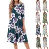 Women's Casual Fashion Round Neck Three-quarter Sleeve Floral Print Midi Dress