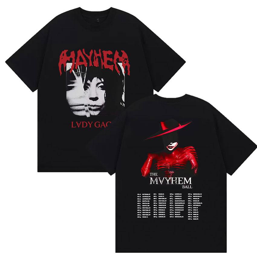 Lady Gaga The Mayhem Ball Album 2025 Fans T Shirt Unisex Women Hip Hop Retro Style Short Sleeve T-shirt 100% Cotton Tees Streetwear