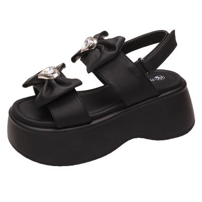 Модные летние босоножки на танкетке со стразами 7,5 см, женские пляжные тапочки, босоножки на высоком каблуке, женские повседневные босоножки на платформе и массивной подошве