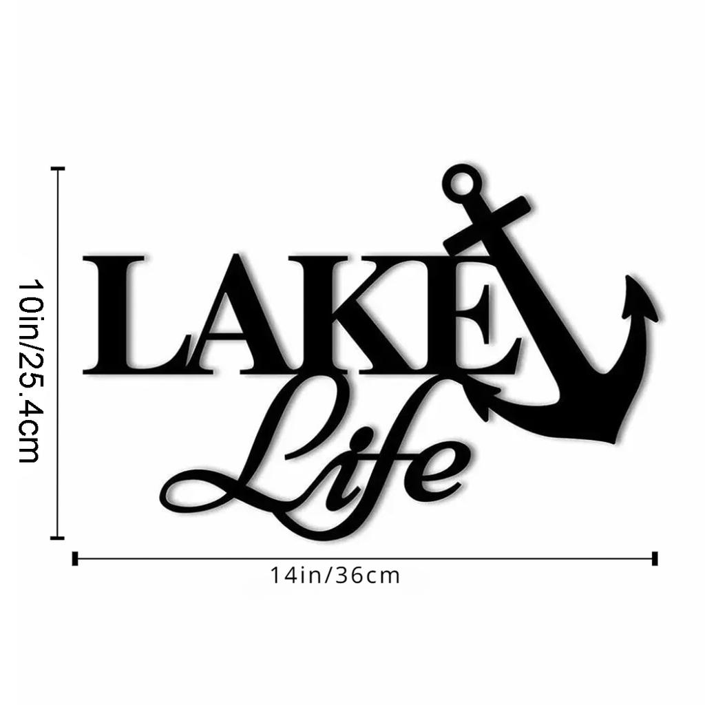 Lake Life with Anchor Metal Wall Sign – Charming Home Décor, Decorative Iron Art, Hanging Wall Art, and Rustic Decoration