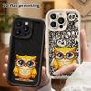 Phone case: 2D flat design suitable for iPhone 18 17 16 15 14 13 Pro step protection case, owl wearing glasses, Christmas and Halloween gift