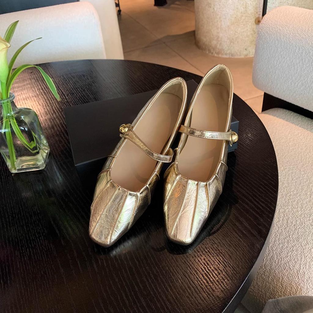 Grape Mother Silver Single Shoes Wrinkled Temperament Square Head Half Tray Women's Shoes Soft Sole Not Tired Feet 2025 Autumn New Shoes