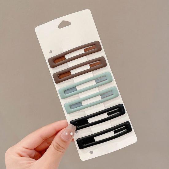 6Pcs Girl Hairpin Matte Color Rectangular Hair Clips Stable Non-Slip BB Clip Face Slimming Versatile Hair Styling