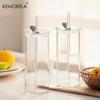 1/2PCS Modern Square Tumbler Glasses Clear Highball & Old Fashioned Cocktail Glasses with Straws for Iced Coffee Juice Beer Milk