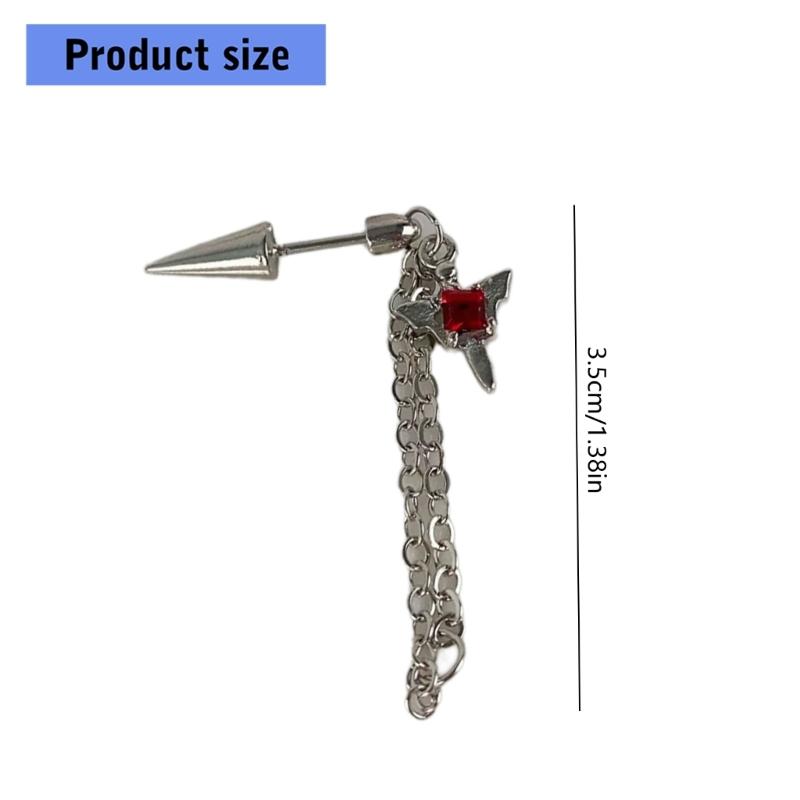 Gothic Demons Wing Chain Earrings Stainless Steel Ear Jewelry for Fashion Girls Dark Aesthetic Body Piercing Accessories