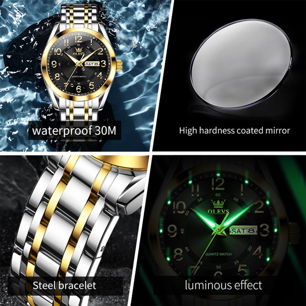 OLEVS Top Brand Luxury Couple Watches Stainless Steel Original Quartz Watch for Lover Waterproof Luminous Date Week Wristwatch