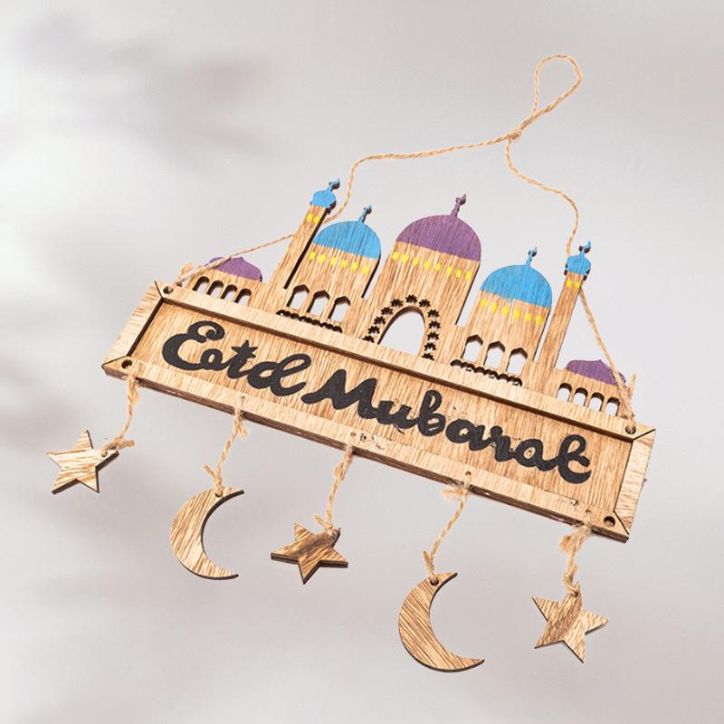 Eid Mubarak Pendant Wooden Ornament Decoration for Home Muslim Islamic Festival Party Eid Al-Adha Gifts Ramadan Kareem Decor