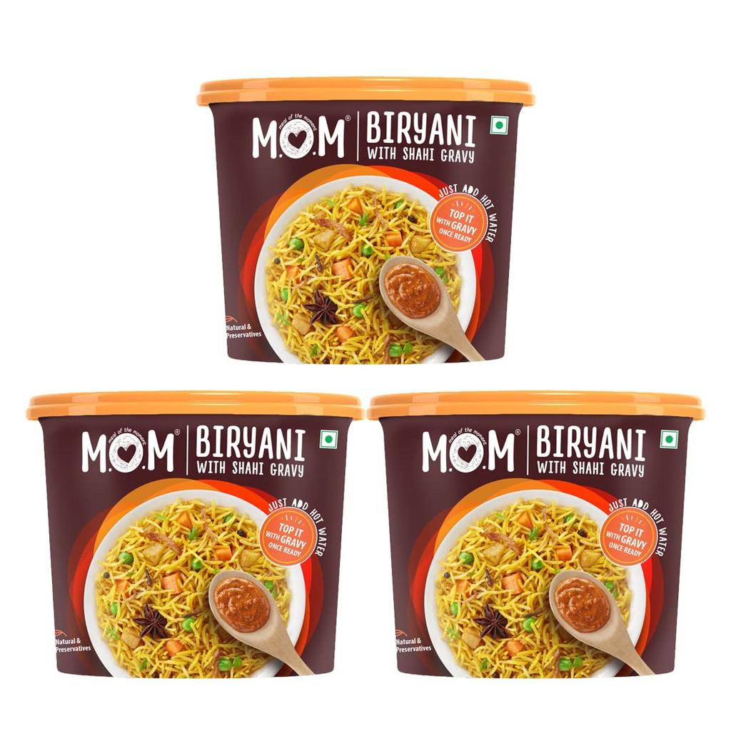 MOM - Meal of the Moment, Veg Biryani with Shahi Gravy, 140g (Pack of 3) - Ready to Eat | Instant Food | No added Preservatives