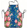 1pc Pink Tulip and Cherry Blossom Heart Print Apron, Durable and Easy to Clean, Adjustable Waistband, Polyester Material, for Kitchen Cooking, Gardeni