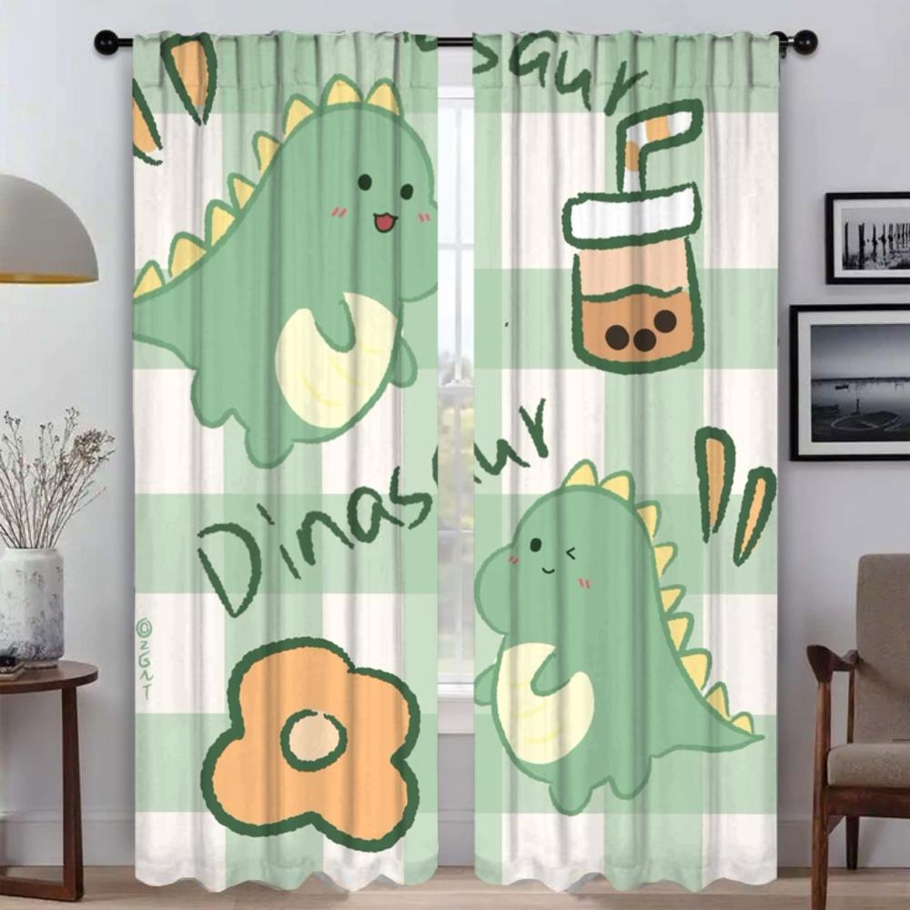 Anti-mosquito Curtains for Living Room Cute Dinosaur Window Curtain Shades Kitchen Curtains 2 Pieces Tulle for Bedroom Partition