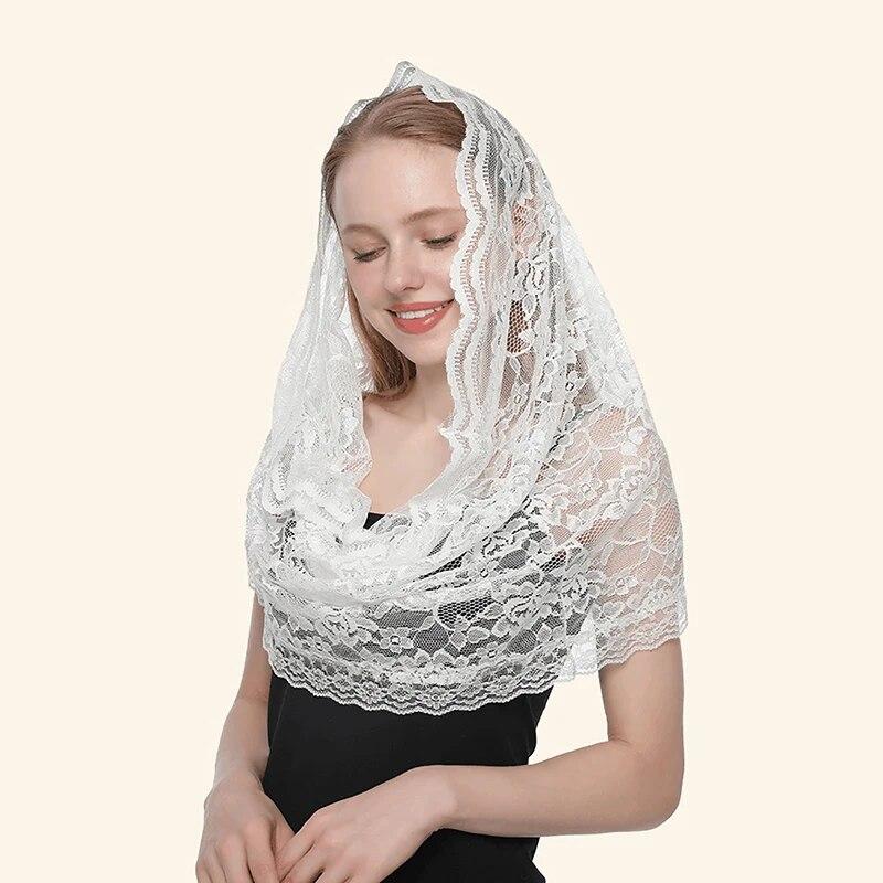 Вышитая кружевная шаль для церкви, женская, однотонная, свадебная, элегантная, вуаль, шарф 53*55 см