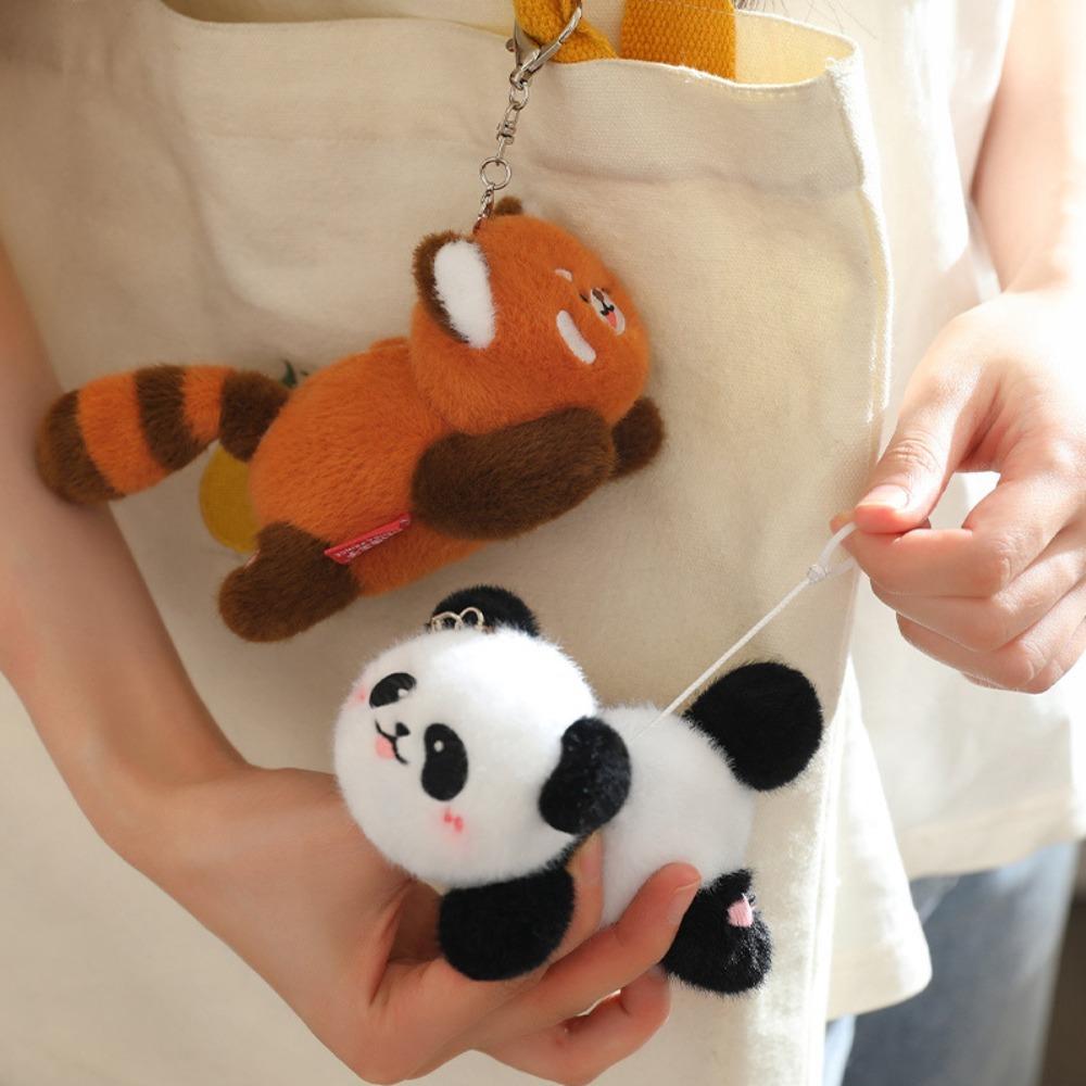 Rotating Tail Panda Plush Keychain Animal Raccoon Plush Keyring Panda Doll Pendant Bag Pendant