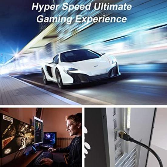 Cat 8 Ethernet Cable, 6FT High Speed Heavy Duty 26AWG Cat8 LAN Network Cable 40Gbps, 2000Mhz with Gold Plated RJ45 Connector, Outdoor&Indoor Internet