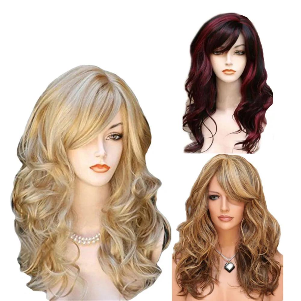 Long Curly Wig For Women Ladies Party Natrual Mixed Brown Blonde Synthetic Hair Wigs