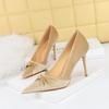 2024 Европейская и американская мода Банкетные туфли на высоком каблуке Тонкий каблук Удобные туфли-лодочки с острым носком из замши с бантом