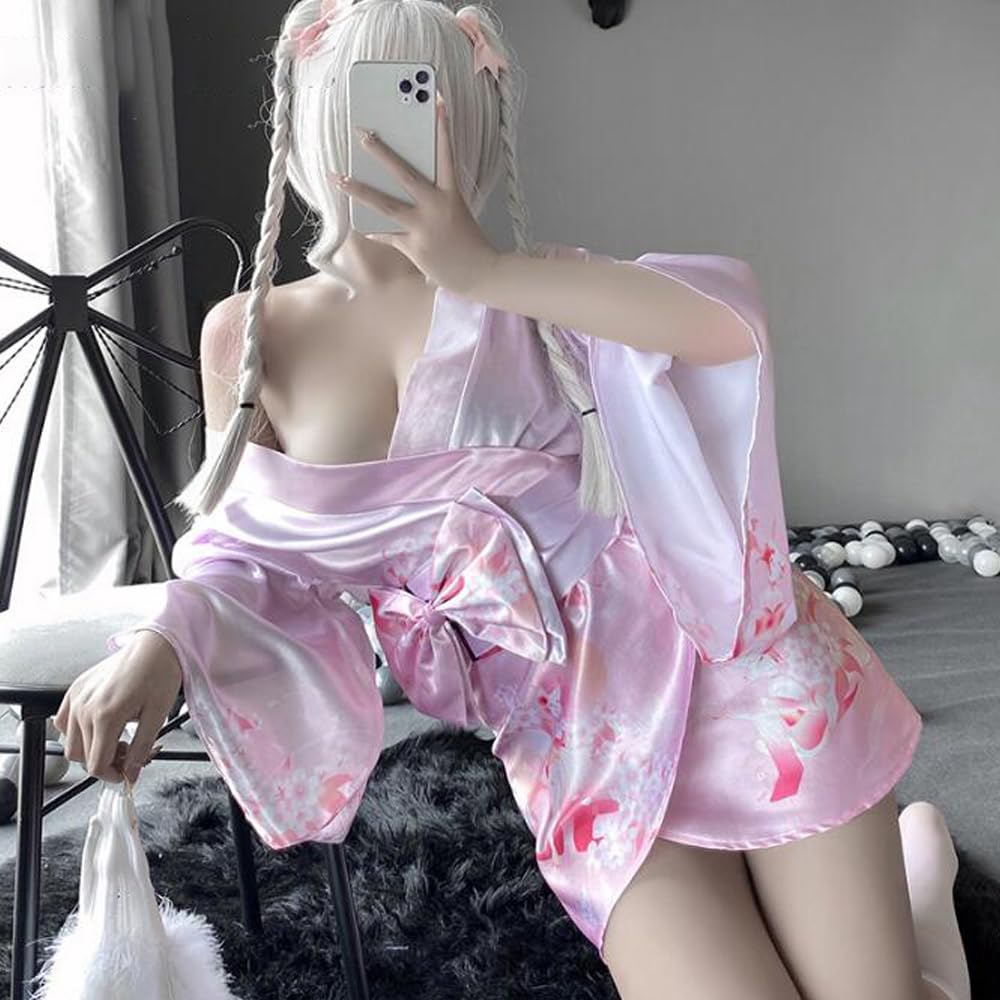 Комплект из 3 предметов юката, косплей, сексуальное кимоно ойран, японское платье, пижама Ямато Надешико, цветочный узор, нижнее белье в японском стиле, популярный косплей [LIKENNY]