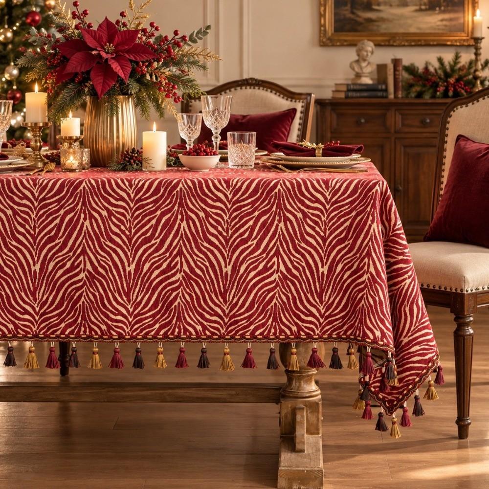 Golden Jacquard Christmas Tablecloth Woven Reversible Table Cover Dining Table Cloth Christmas