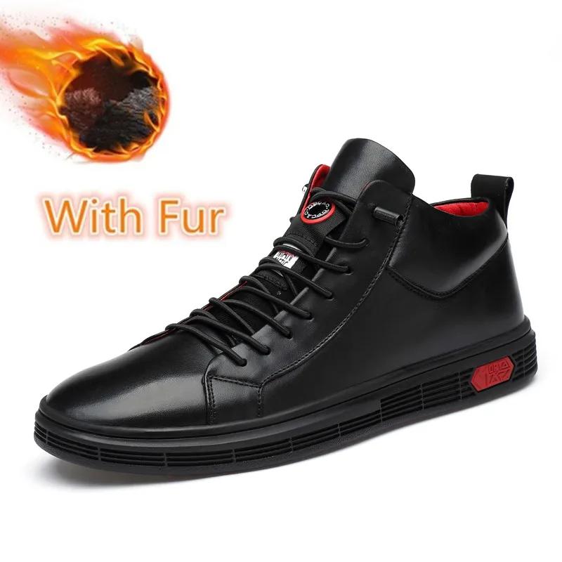 FashionNew Winter Men Boots Retro Genuine Leather Men's Shoes Brand High Quality Keep Warm Handmade Black Sneakers Shoes For Men