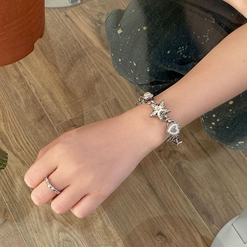 Y2K Star Girls Fritillaria Heart Flower Chain Bracelets On Hand For Women Vintage Fairy Love Daily Charm Jewelry Accessories