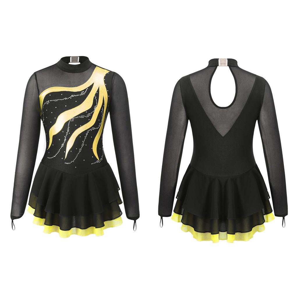 Child Girls Ballet Gymnastics Leotard Rhinestone Figure Ice Skating Dress Ballroom Dance Costume Training Performance Clothing