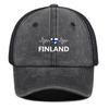 Heart Waves Finland Flag Print Adjustable Mesh Cap, Patriotic Flat Cap Unisex Vintage Lightweight Fit Adjustable Baseball Cap