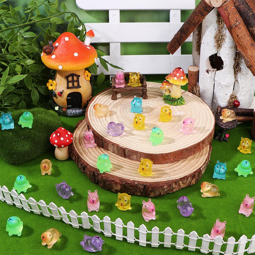 30 Pack Luminous Capybara Figures Colored Mini Resin Capybaras Glow In The Dark Miniature Capybara Tiny Little Small Animal Toys