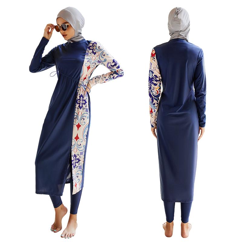 Women Muslim Bathing Suit With Cap Printing Swimsuit Beachwear Women Swimwear Long Sleeves Islamic Burkinis Wear Bathing Suit Whole Swimsuit