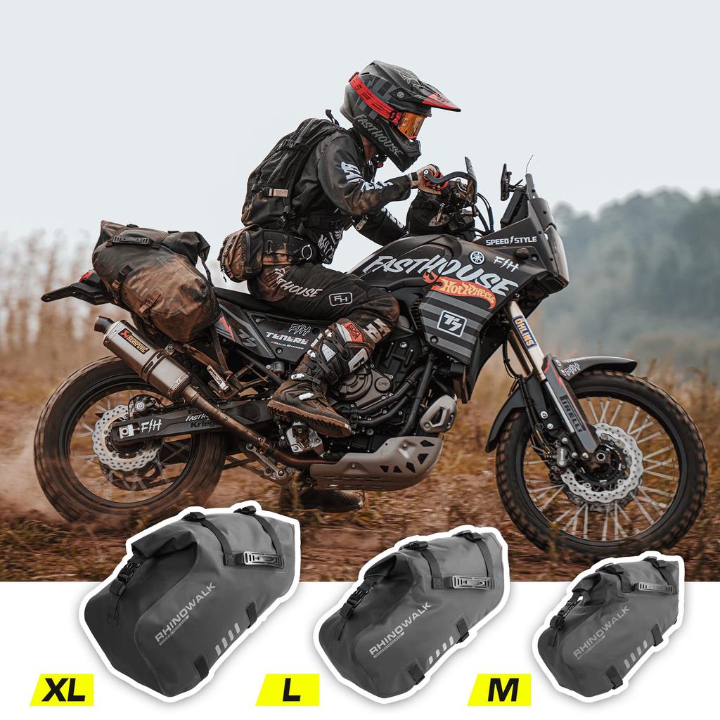 Rhinowalk Motorcycle Waterproof Side 28L Large Touring Long Completely Sandproof Saddle Left and Right Easy To Universal Side Black Bag, Capacity,