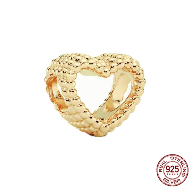 Gold Plated S925 Sterling Silver Hollow Heart Daisy Flower Charm Bead Fit Original Bracelet Necklace Jewelry For Women