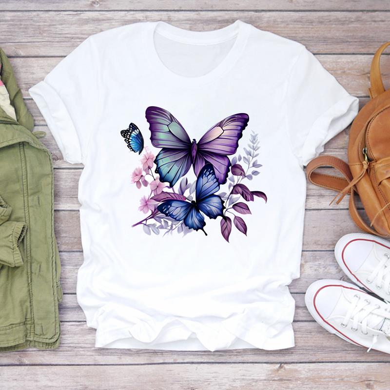 (Asian Size) Print Lady T Shirt Fashion Love Sweet Flower Cute Women Clothing Casual Top Short Sleeve Tee Female Graphic T-shirts
