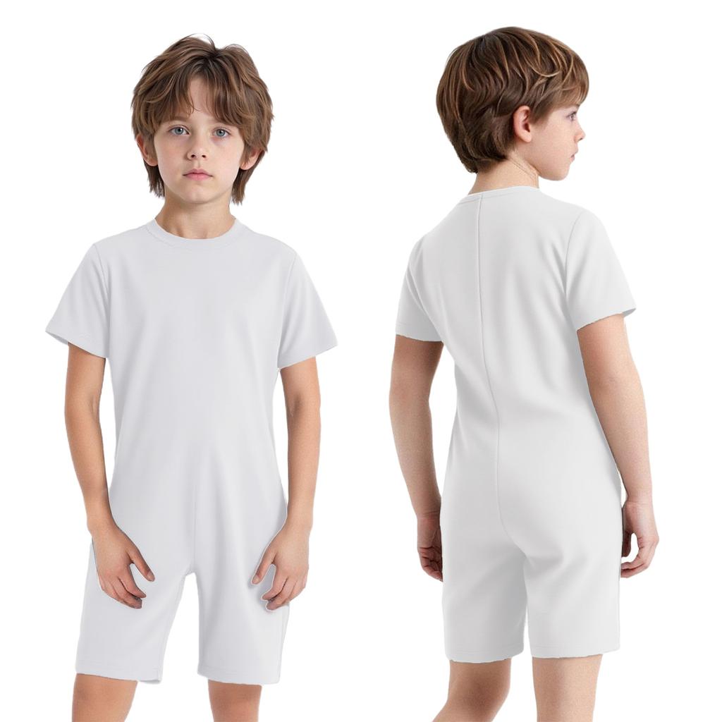 Kids Girls Boys Adaptive Clothing Round Neck Short Sleeve Back Zipper Solid Color Jumpsuit