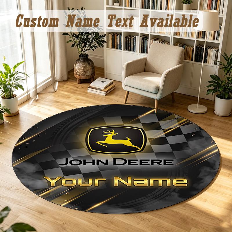 Round Rug Custom NameJohn Deere Pattern Non Slip Carpet Home Floor Decor