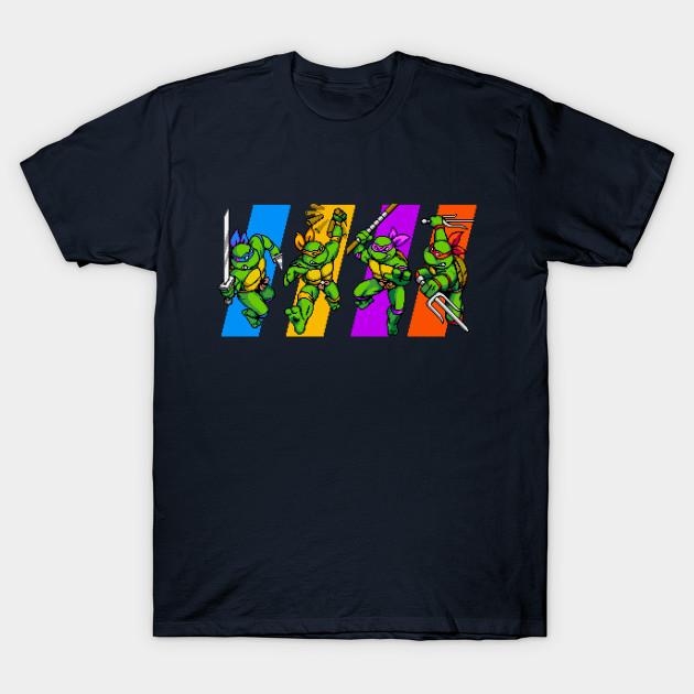 Men Black Print T-shirt Ninja Turtles Pixel Art Arcade No-Cut Transfer Paper Print Cotton Tshirt