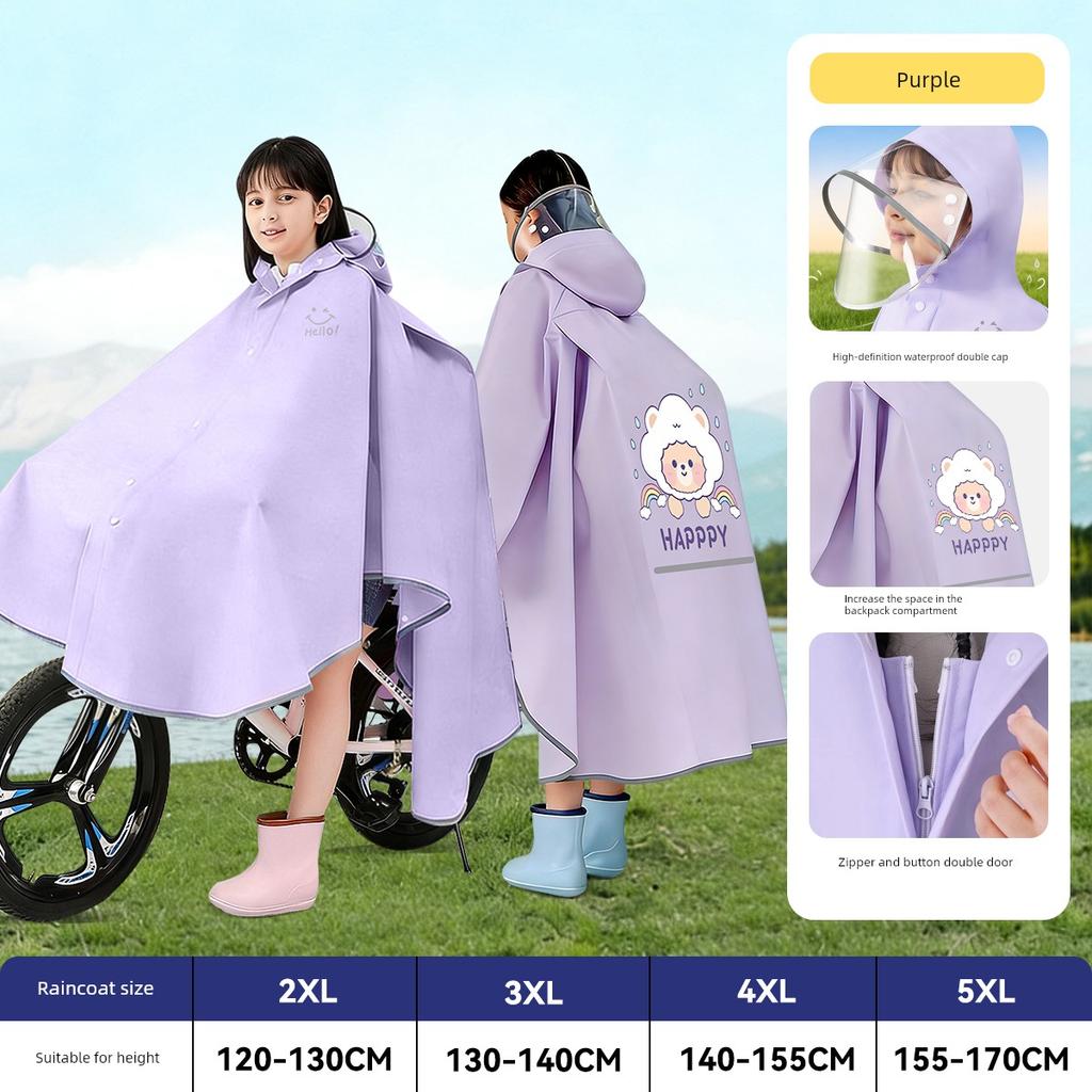 Children's Raincoat for Boys and Girls, Large Kids' Cape-Style Waterproof Poncho with Backpack Space, Suitable for Middle School Students, Can Be
