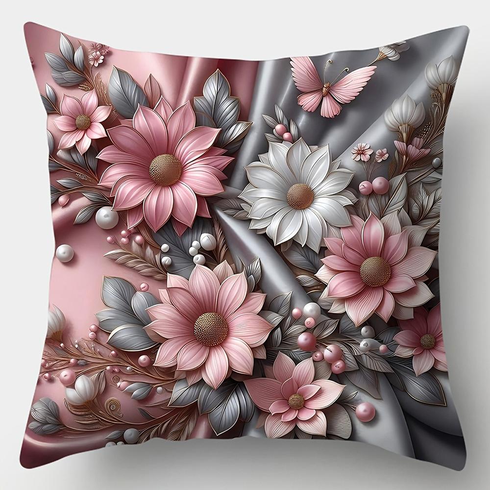 Modern Pink Floral Pillowcasebedroom Sofa Decorative Cushion Cover With Zipper Soft Cushion Cover