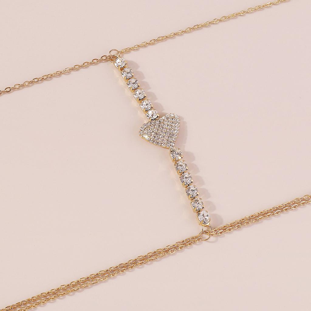 Sexy Hot Girl Heart-shaped Rhinestone Chest Chain Fashion Multi-layer Claw Chain Nightclub Beach Halter Neck Body Chain