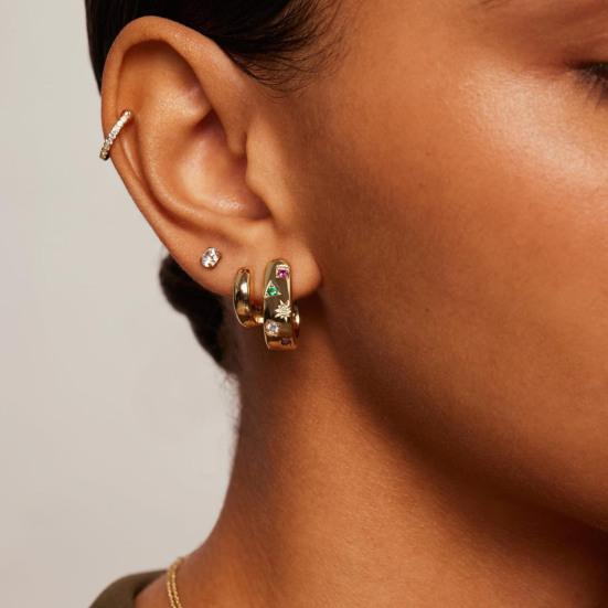 1 пара сережек Huggie, разноцветные стразы, полированный металл, U-образные, легкие украшения для ушей для вечеринки, свадьбы, клуба