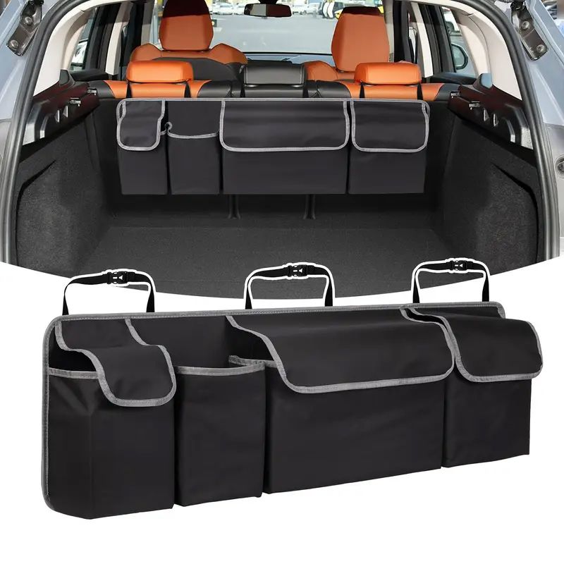 Car Organizer Trunk Storage Bag with 4 Pockets Multi-Functional Car Trunk Organizer, Backseat Storage Bag with Adjustable Straps