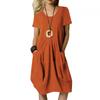 Summer Women's Dress Solid Colour Loose Round Neck Short Sleeve Dresses