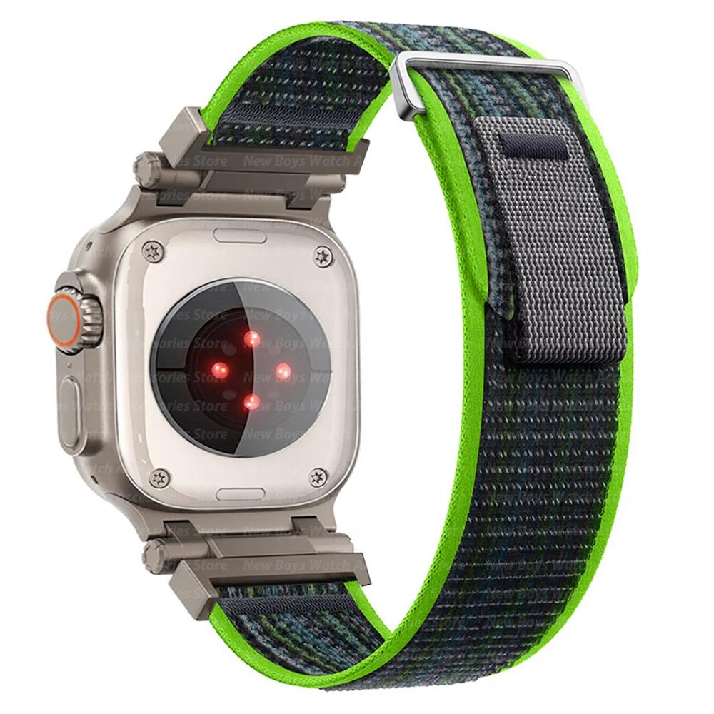 Нейлоновый Ремешок Для Apple Watch Ultra 2/1 49мм 46мм 45мм 44мм Металлический Коннектор Браслет Для iWatch Серии 10 9 8 7 6 5 4 se Мужской Ремешок
