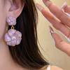 Purple Floral Dangle Earrings Pearl Ear Jewelry Elegant Camellia Flower Earrings  Female