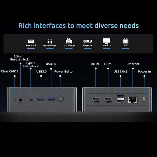 BMAX Мини-ПК B4 Turbo Процессор Intel 13-го поколения N150 3,6 ГГц, 4 ядра, 16 ГБ ОЗУ + 1 ТБ SSD, Windows 11, два порта HDMI Type-C, двухдиапазонный WiFi 5 и Bluetooth 5.0