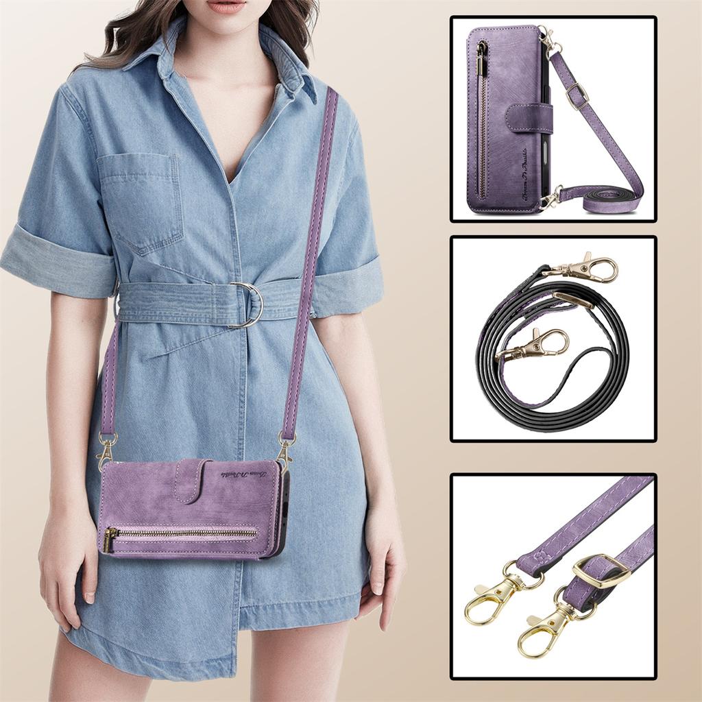 Чехол-кошелек 4-в-1 для серии iPhone XS/11/12/13/14/15/16/17 (Протектор, Держатель для карт, Сумка через плечо, Подставка)