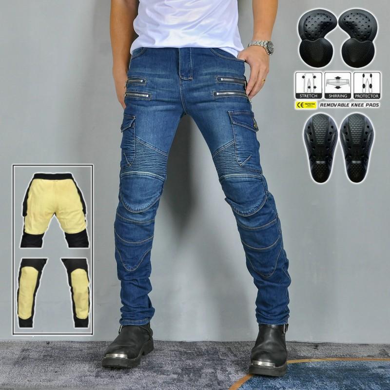 Mens Motorcycle Riding Jeans With 4 Zippers Kevlar Reinforced Abrasion Resistant Biker Pants