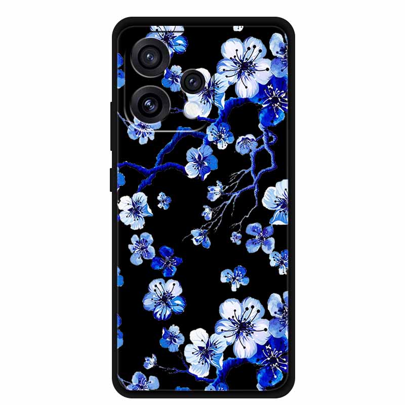Чехол для Oppo Reno15 5G Цветочный Черный Силиконовый Мягкий Защитный Задний Чехол для Oppo Reno 15C 2025 Чехол для Телефона Coque Мультяшные Ракушки