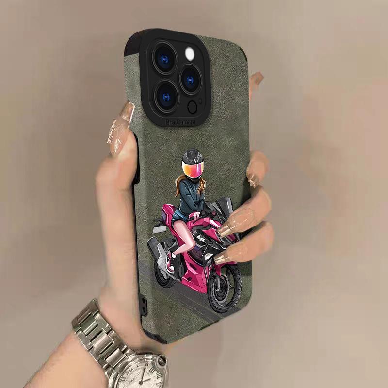 Чехол для телефона из кожи ягненка в мотоциклетном стиле для iPhone 17 Pro Max Air 16 16e 15 14 13 12 11 Pro Max Plus X XS MAX XR Задняя крышка
