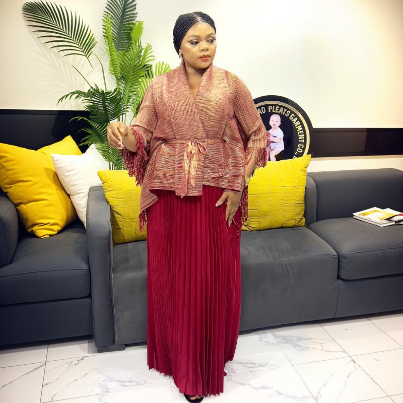 Miyake Pleats Women's 2025 Summer Oversized Casual Fashion with African Hot Stamping