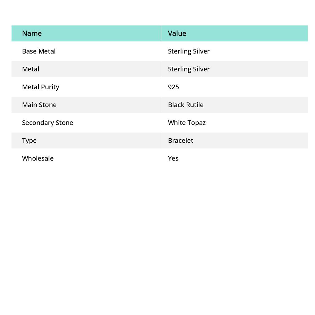 Черный рутил, Топаз Драгоценный камень Серебро 925 пробы Браслет 7-8"