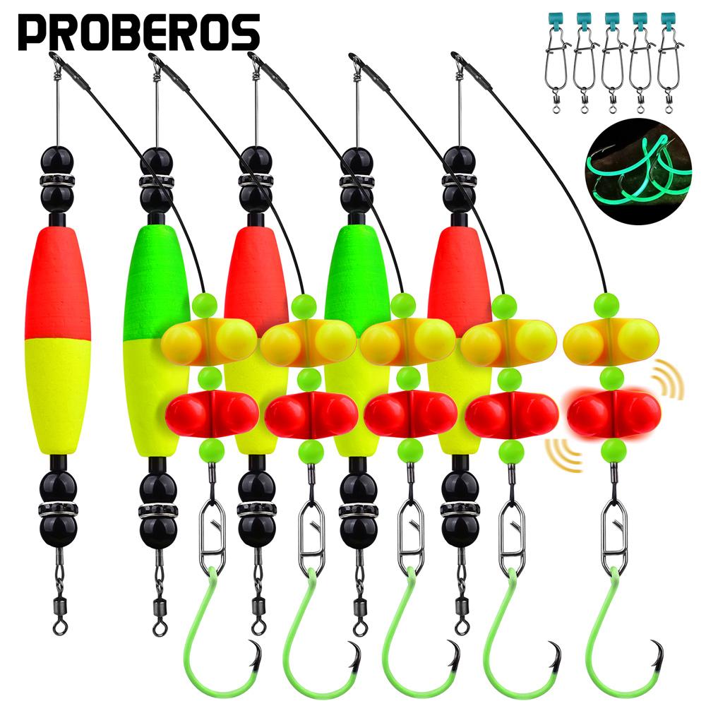Proberos 5шт Поплавочные оснастки для сома с круглыми крючками 6/0 8/0 Шумные поплавки из пробки и EVA Пенопластовые поплавки Оснастки для наживки Снасть