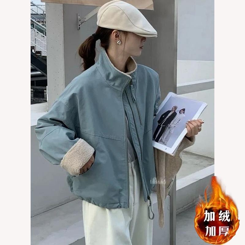 Women Fleece Lamb Wool Short Parka Loose Casual Winter Coat